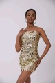 Abito corto attillato da donna in paillettes dorate con spalline sottili regolabili - S / Oro