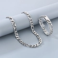 Set collana e bracciale in catena Figaro in acciaio inossidabile argento da uomo - Bracciale 21CM / 9mm Stile A Acciaio