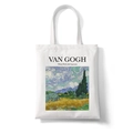 Bolso tote de lona blanca con estampado del cuadro Campo de trigo con cipreses de Van Gogh - Campo de trigo con cipreses