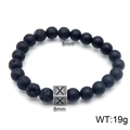 Beaded bracelet with black lava stone, matte beads and XX square metal charm, 8mm size - Letter X (KB122520-Z) / 8mm