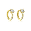 Classic S925 sterling silver hoop earrings with gold plating and sparkling pavé diamonds - 18K Gold-Round Stone / Gold