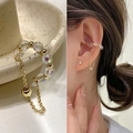 Γαλλικό σκουλαρίκι ear cuff 14k χρυσό με κρυστάλλινες χάντρες και λεπτή αλυσίδα - 31027-Χρυσή Χάντρα Κρυστάλλινη Αλυσίδα Μονό