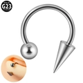 Zilveren G23 titanium hoefijzer barbell met bal en spike voor oor- en neuspiercings - Hoefijzervorm / Ronde Bal + Grote Punt