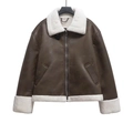 Bruin imitatieleer pilotenjack met witte faux lamswol trim en metalen ritssluiting - XS / Bruin