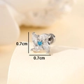 Silver windmill stud earrings with blue and clear zircon crystals 0.7cm size - Silver Windmill Flower Single Piece (A-277)