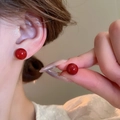 Minimalist red spherical stud earrings with high-gloss finish for elegant autumn winter look - 10mm / 89# Red Sphere 10mm