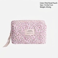 Pink quilted floral makeup bag with side handle and 17x10x11cm portable dimensions - Pillow Bag / Pink