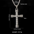 Vintage silver stainless steel long cross necklace with rhinestone and wing details - Cross No. 7 + Steel Chain