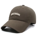 Deep brown cotton baseball cap with parason embroidery shown from a side angle - Army Green