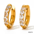Elegant gold-plated stainless steel hoop earrings with five sparkling inlaid zircons - White Zirconia (Gold Base) (KDE473)