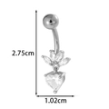Silver belly button ring with heart-shaped zircon pendant and curved stainless steel bar - Heart Flower - Silver (0198-2#银)