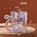 Tazza in vetro iridescente da 260 ml con rilievi di gatto e un manico unico a forma di coda - 260ml / Gatto Iridescente