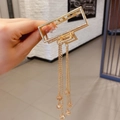 Golden rectangular metal hair claw clip with elegant hanging chain tassels and faceted beads - P158 Gold Rectangular Tassel