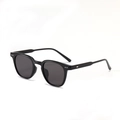 Classic round black sunglasses with silver rivet accents and dark grey lenses - Bright Black / Gray