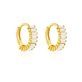 Classic S925 sterling silver gold hoop earrings with rectangular baguette white stones - 925 Silver / 18k Gold Milky White