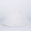 White hand-woven crochet bucket hat for women with minimalist breathable knit texture - M (56-58cm) / White
