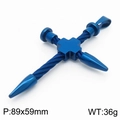 Blue titanium steel cross pendant necklace with industrial wire rope design for men - Blue Cross Pendant (KP120025-KFC)
