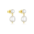 Pendientes largos de plata S925 con perlas barrocas blancas dobles y acabado en oro - Plata 925 / Dorado