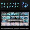 Blue glass nail art rhinestone set with 21 compartments including mixed shapes and pen - Angel Light (350 Big, 3480 Small)
