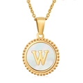 18K gold plated necklace featuring a round shell pendant with a golden letter W - Gold Letter W