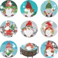 Set of 8 Christmas gnome diamond painting coasters with a black metal holder - Christmas Truck Gnome Style (BD997)