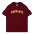 Burgundy Sturniolo Triplets Fresh Love varsity T-shirt with orange graphic print - Burgundy