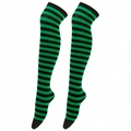 Over-the-knee socks featuring vibrant green and black horizontal stripes for cosplay - One Size / Thin Stripes / Green/Black