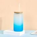 Sublimations-Glaskeramikbecher 12oz in Blau-Verlauf mit Mattglasur und Bambusdeckel - 16OZ Einschichtig Hellblau Farbverlauf