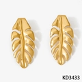 Orecchini a foglia in acciaio inossidabile dorato con design cavo e finitura lucida - Orecchini a foglia cava dorati (KD3433)