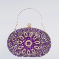 Elegant purple rhinestone evening bag with floral pattern and gold metal handle - Purple