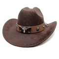 Dettaglio cappello cowboy marrone pitonato con stemma a testa di toro e perline turchesi - M (56-58cm) / Caffè Serpente