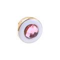 Pink gemstone charm with white enamel and golden finish for 10mm mesh bracelet - Gold Round White Edge Pink Crystal