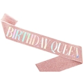 Pink glitter Birthday Queen sash with iridescent lettering for birthday party girls - Rose Gold Birthday Queen Colorful Text Sash
