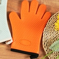 Orange silicone heat resistant oven mitt with non-slip heart texture and cotton lining - Persimmon Orange