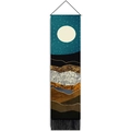 Detail of artistic tapestry with red sun landscape print, wooden pole and black tassels - 32.5x130cm / Style 4