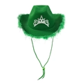 Green western cowboy hat with rhinestone tiara and feather trim for party costumes - Adult 58CM / Silver Wire Feather / Green