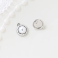 Silver alloy jewelry pendant charm with white faux pearl inlay and quilted edge - 12# Quilted Pattern Pearl