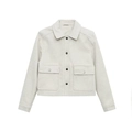 Short light gray wool-like jacket for women with cargo pockets and button closure - XS / Beige