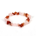 Pink quartz and red agate natural stone chip bracelet with elastic band - Pink and Red