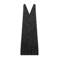 Elegante mouwloze lange jurk met diepe V-hals van zwarte jacquardstof met bloemmotief - XS / Zwart