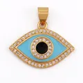 Evil eye charm pendant in gold plating with blue enamel and white zircon stones - Aqua Blue Enamel CZ M916884-Aqua Blu