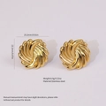 Detailed view of gold spiral earrings with precise dimensions and stainless steel material - Stainless Steel Swirl Textured Studs