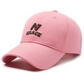 Adjustable pink cotton baseball cap featuring brown N GRACE embroidered lettering - Pink