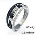 Bracciale multistrato da uomo in pelle intrecciata e catena in acciaio argento, 210mm - Stile B Colore Acciaio