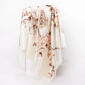 Close-up of elegant floral silk scarf with rose patterns on ivory satin fabric - 90x90cm / Beige (D9026)