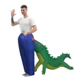 Funny inflatable crocodile costume for adults with blue pants design and orange air fan - Crocodile Bites Butt / One Size