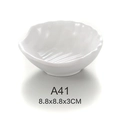 White shell-shaped melamine dipping sauce dish model A41 in size 8.8x8.8x3cm - Fan Shaped Engraved Dish