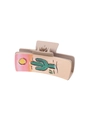 Square beige hair claw clip with cactus and sunset patterns for a western cowboy style - Beige Cactus Sunset Style (90063)
