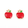 Mini DIY red apple fruit pendant with gold metal alloy and green leaves for jewelry - Apple