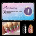 Detailansicht der 3D-Meerjungfrauen-Skalentextur auf Soft-Gel-Nägeln mit Aurora-Effekt - Fischschuppen-Nagelbox 04 (140 Stück)